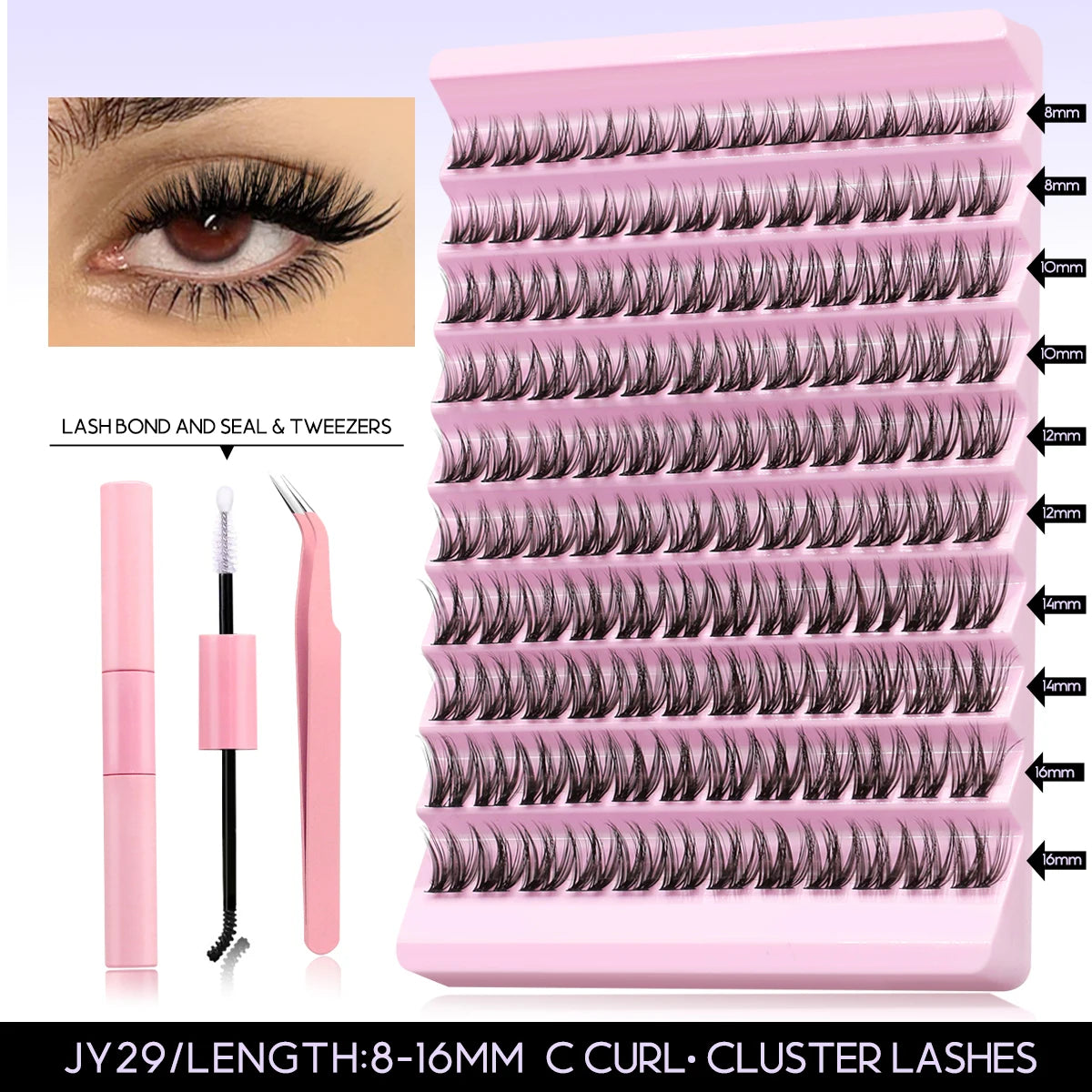 GROINNEYA DIY Lash Extension Kit – Individual Cluster Lashes with Glue & Remover (Natural Look)