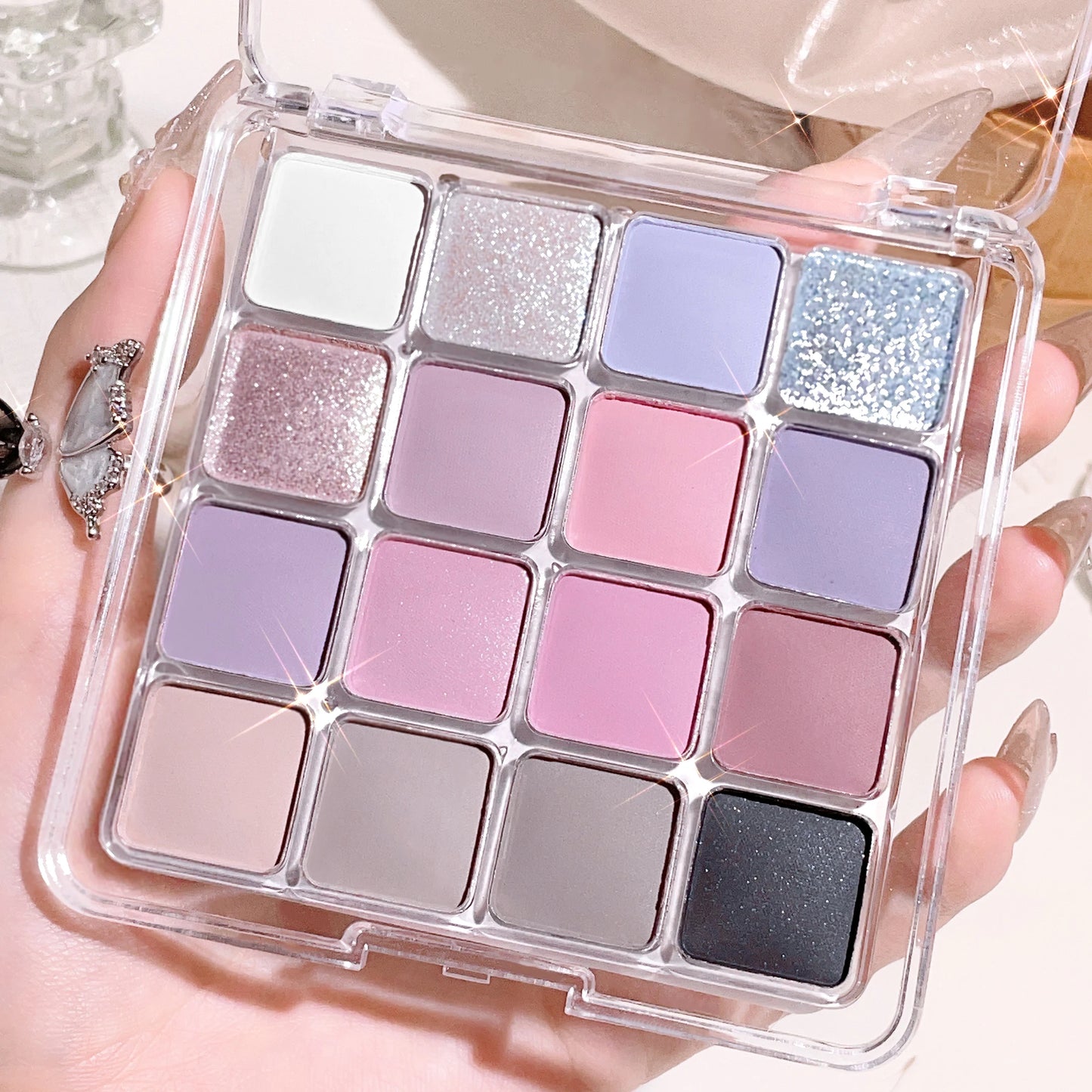 LuxuryGlow Sunset Magic 16-Color Eyeshadow Palette – Matte, Shimmer & Glitter Earth Tones