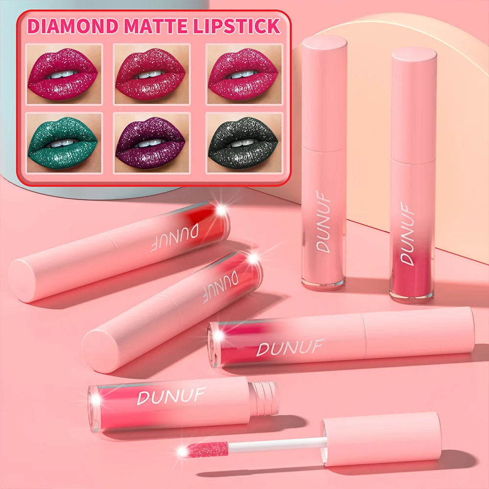 DUNUF Waterproof Pearlescent Lipstick – Long-Lasting Shimmer Lip Gloss for Daily & Stage Makeup