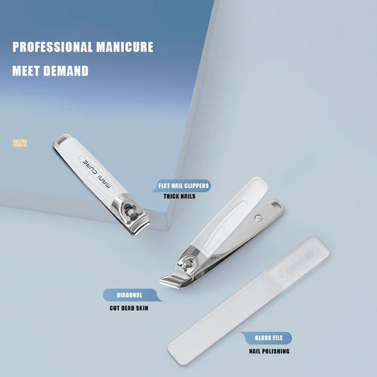 OLOEY Stainless Steel Manicure Set – 3Pcs Nail Clipper Kit for Men & Women (White Travel Case)