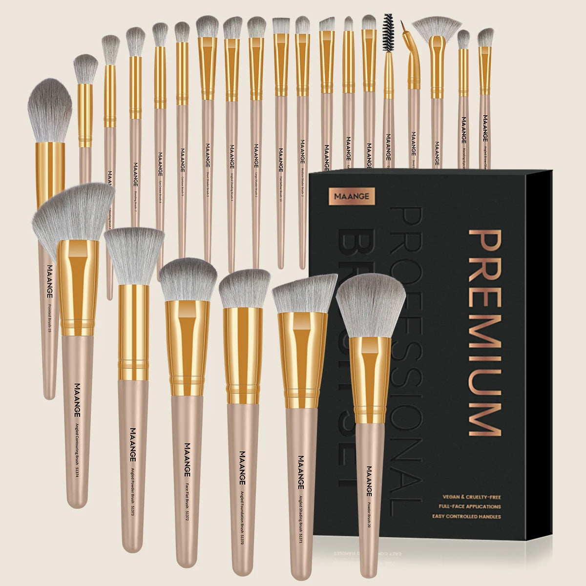 MAANGE - Juego de 25 brochas de maquillaje profesional para rostro y ojos en caja de regalo