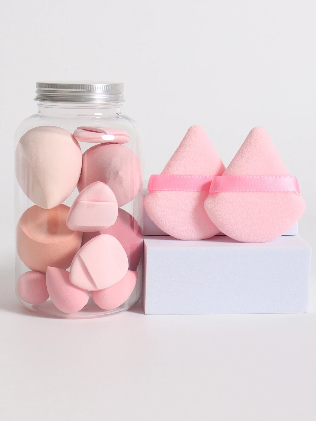 Esponjas de maquillaje de doble uso Luxury Glow, 12 unidades, con frasco de almacenamiento – Sin látex