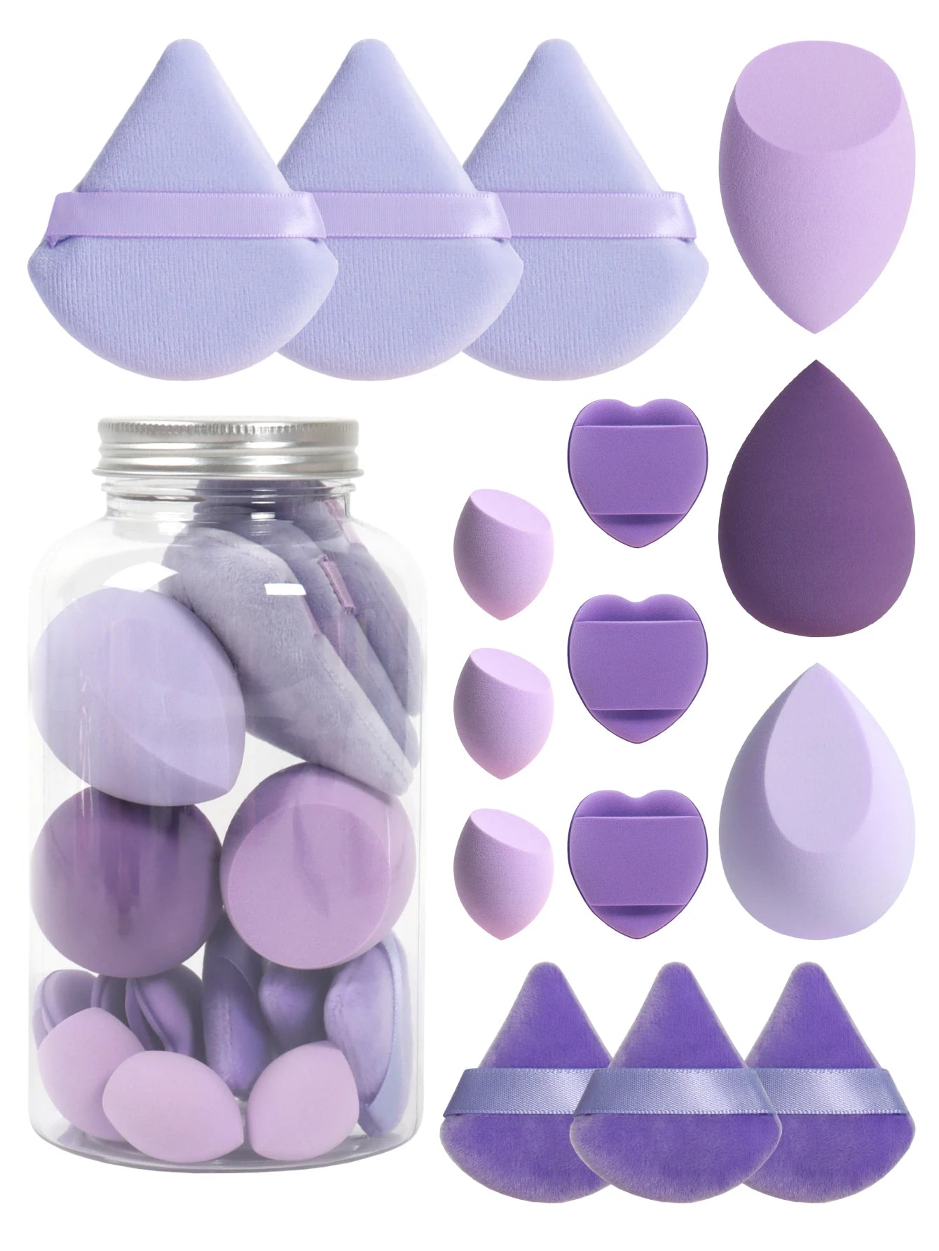 LuxuryGlow All-in-One Makeup Puff Set – 15 Pcs Assorted Beauty Blenders & Powder Puffs