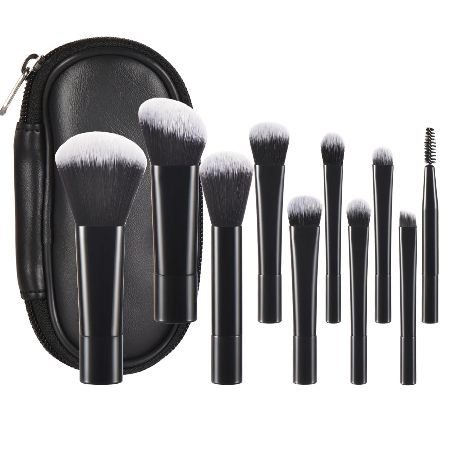 مجموعة فرش مكياج صغيرة من LuxuryGlow، 10 ألوان، مجموعة سفر محمولة مع إسفنجة وأدوات