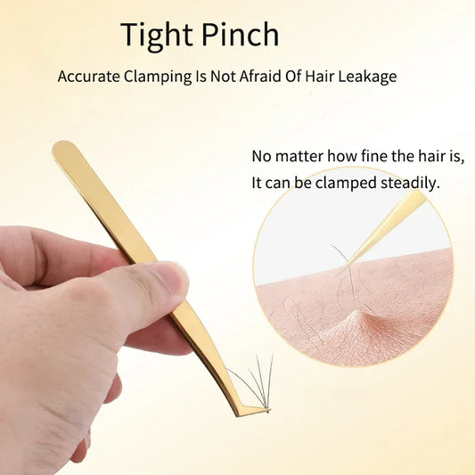 Pinzas de precisión para extensiones de pestañas LuxuryGlow Golden: pinza 3D de acero inoxidable