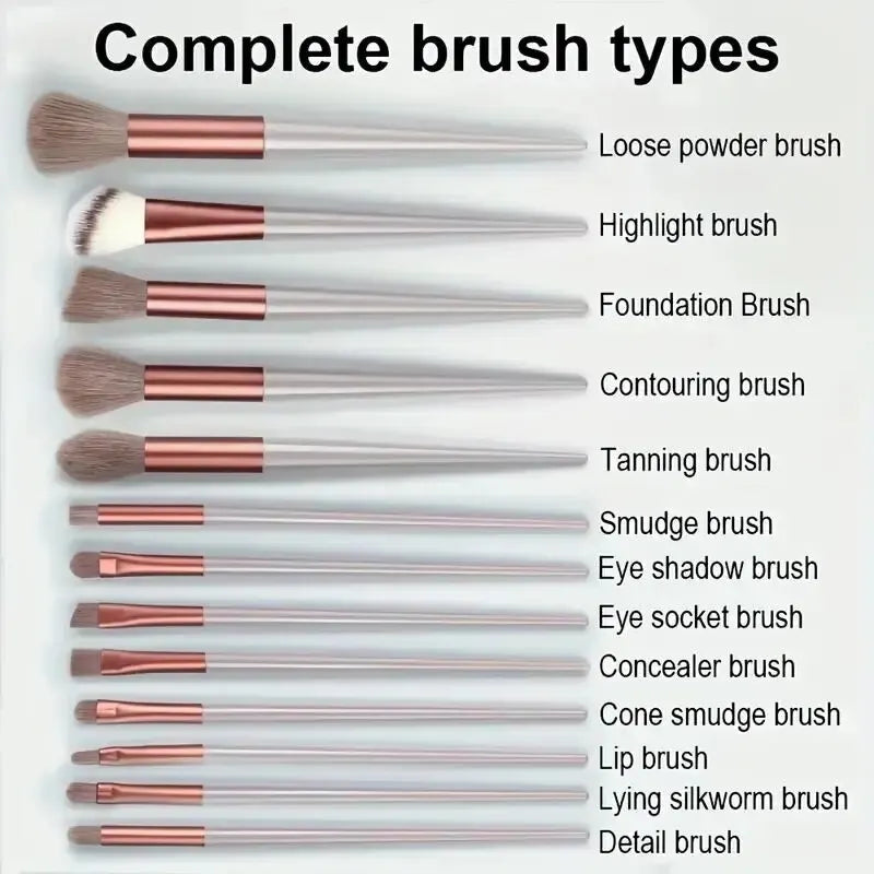 Juego de brochas de maquillaje suaves profesionales LuxuryGlow: 13, 14, 15 y 16 piezas para base, sombras de ojos, polvos y kabuki.