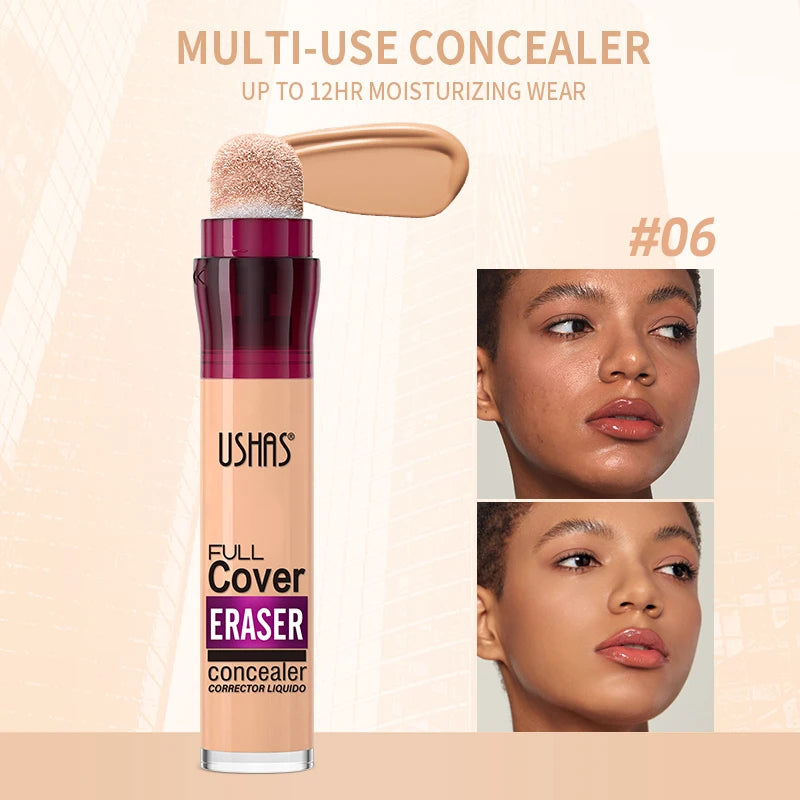USHAS 12-Color Liquid Concealer with Rotating Sponge – Lightweight, Long-Lasting & Moisturizing Foundation
