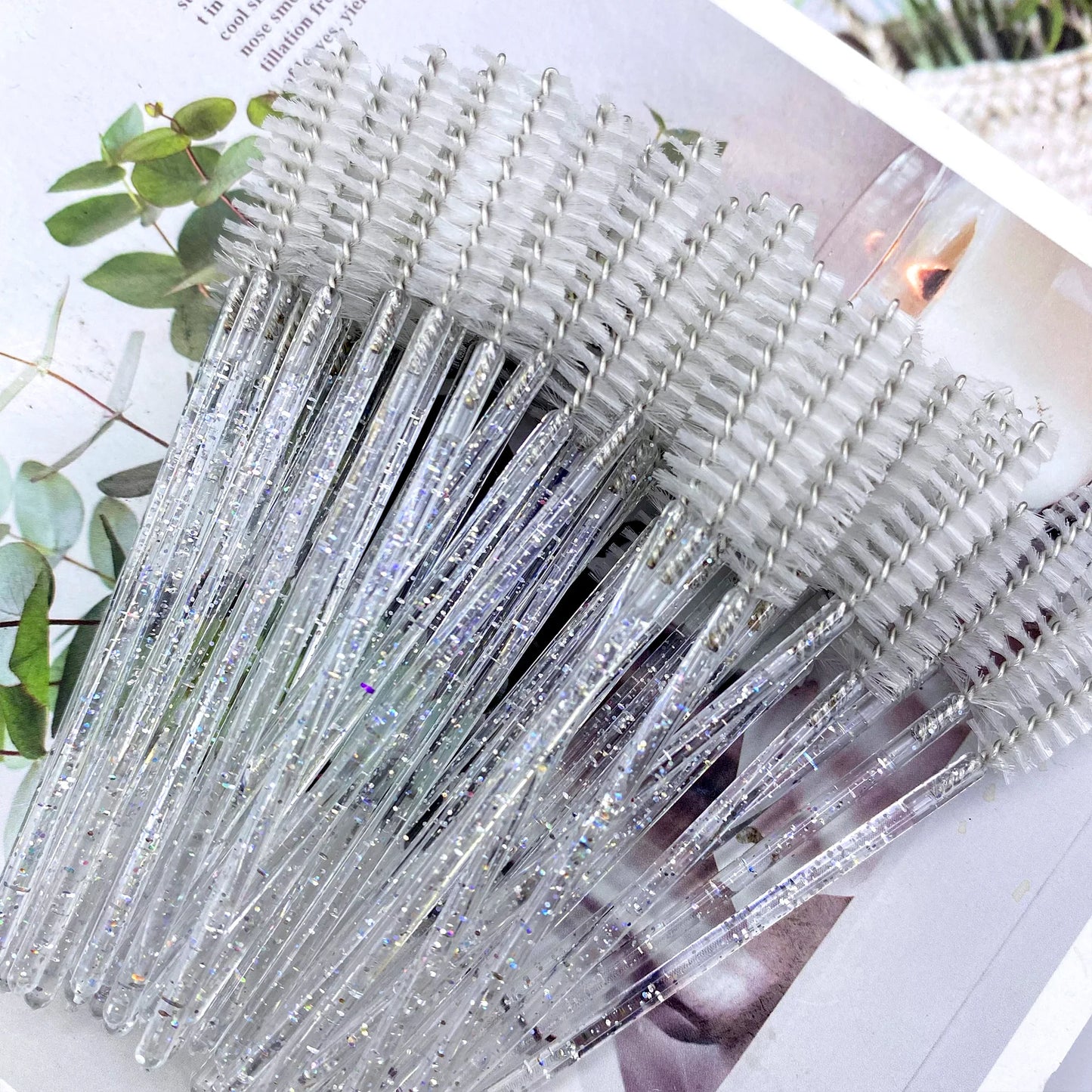 ZANSE 50PCS Eyelash Brush Wands – Crystal Diamond Handle Mascara Applicator Set