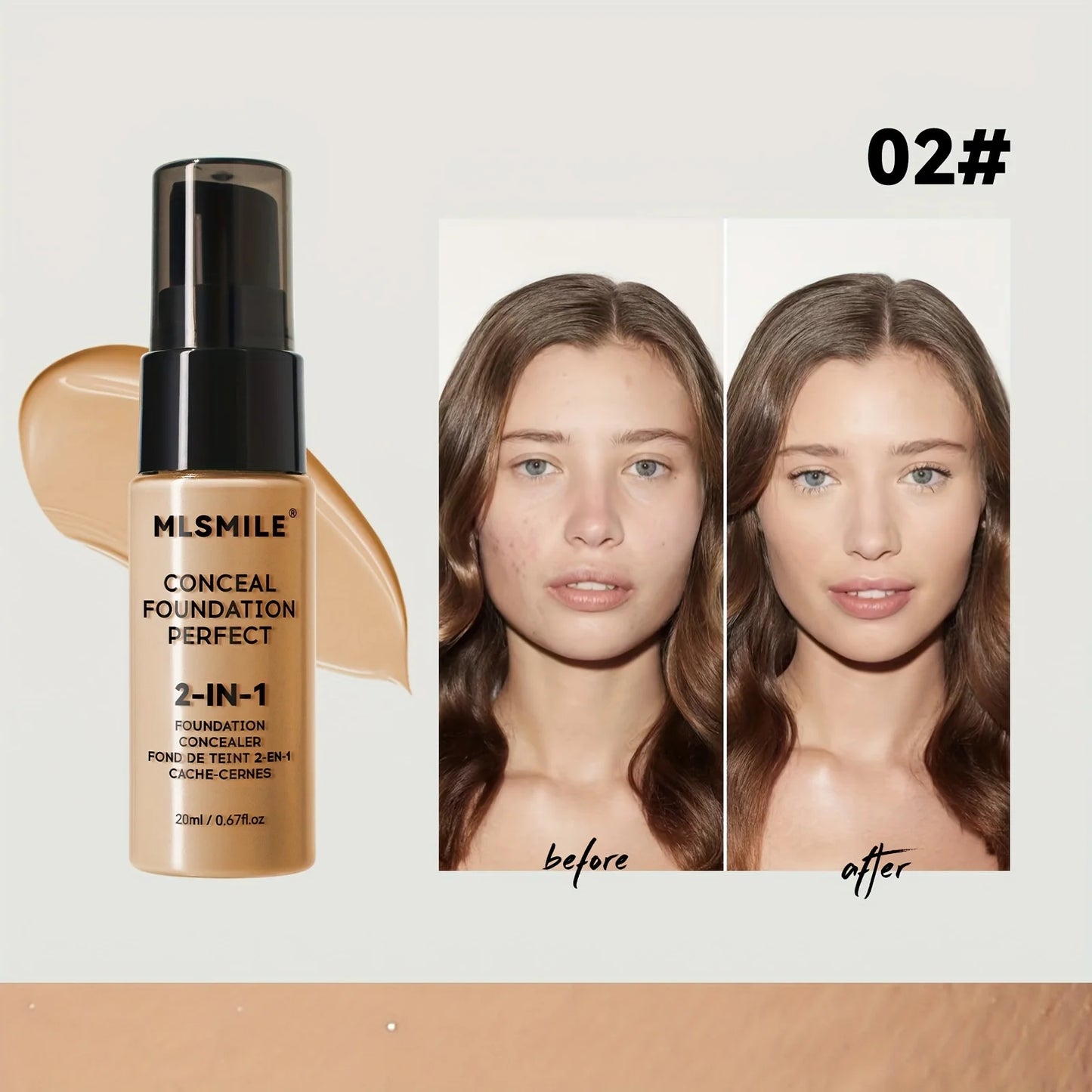 Base de maquillaje líquida y corrector 2 en 1 MLSMILE: cobertura total, resistente al agua, hidratante