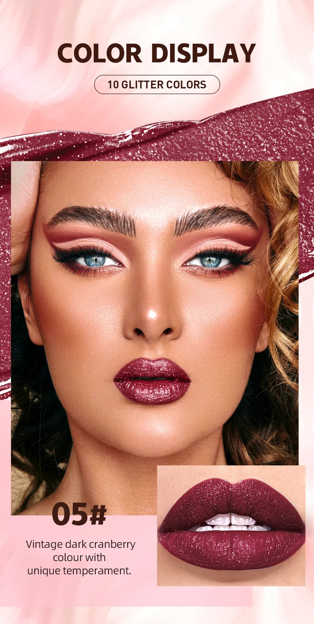 Brillo de labios con brillo de diamante QIBEST: resistente al agua, duradero y brillante.