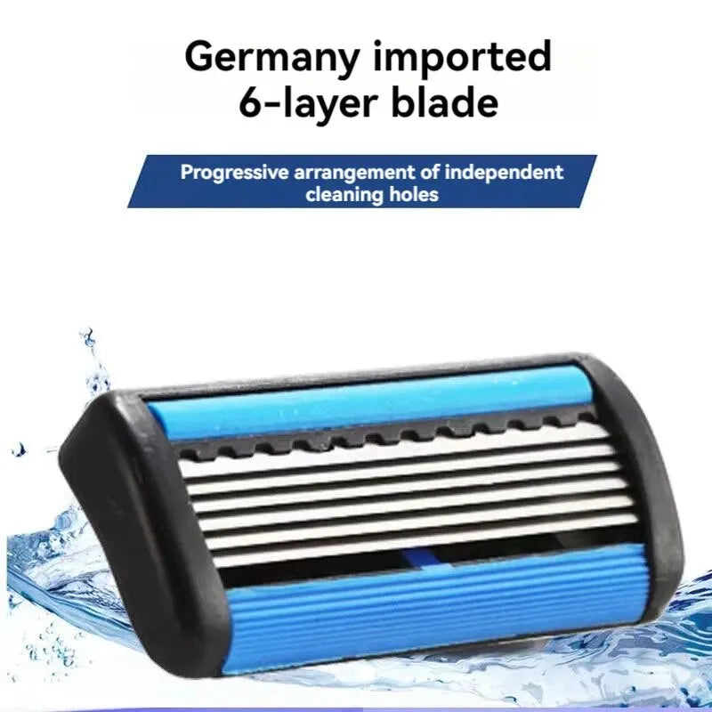 LuxuryGlow 6-Blade Manual Men’s Razor | Precision Shaving with Easy Blade Replacement