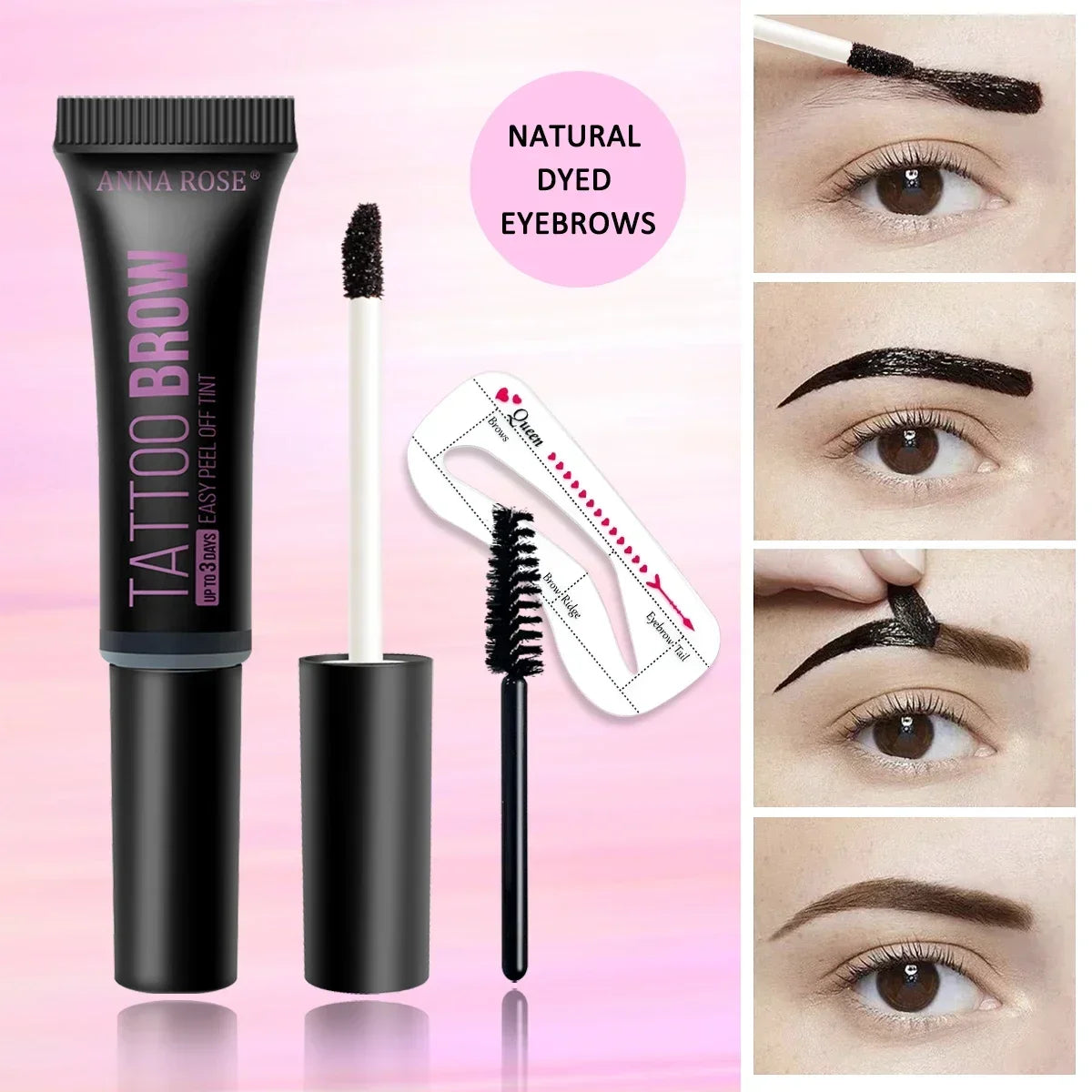 Gel de cejas LuxuryGlow resistente al agua, despegable y con plantillas: a prueba de manchas, duración de 3 días