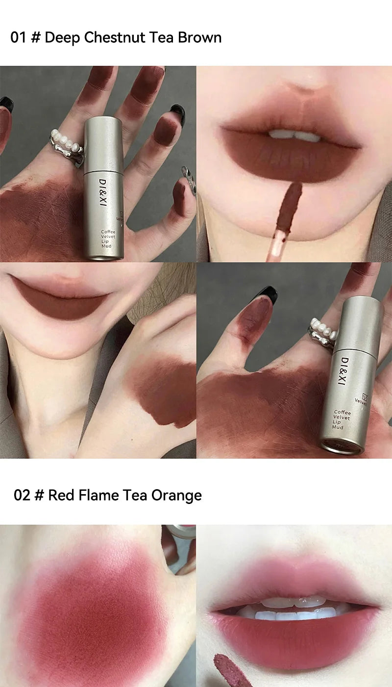 Mini brillo labial mate DIXI: acabado aterciopelado, tono latte, fácil de aplicar