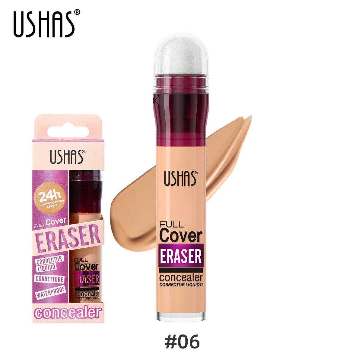 Corrector USHAS resistente al agua con punta de esponja: 12 tonos, look sin maquillaje