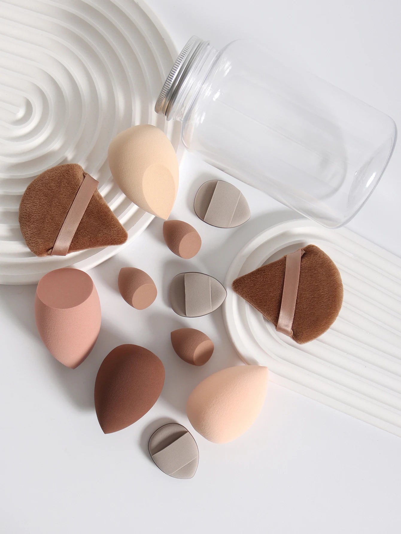 Esponjas de maquillaje de doble uso Luxury Glow, 12 unidades, con frasco de almacenamiento – Sin látex