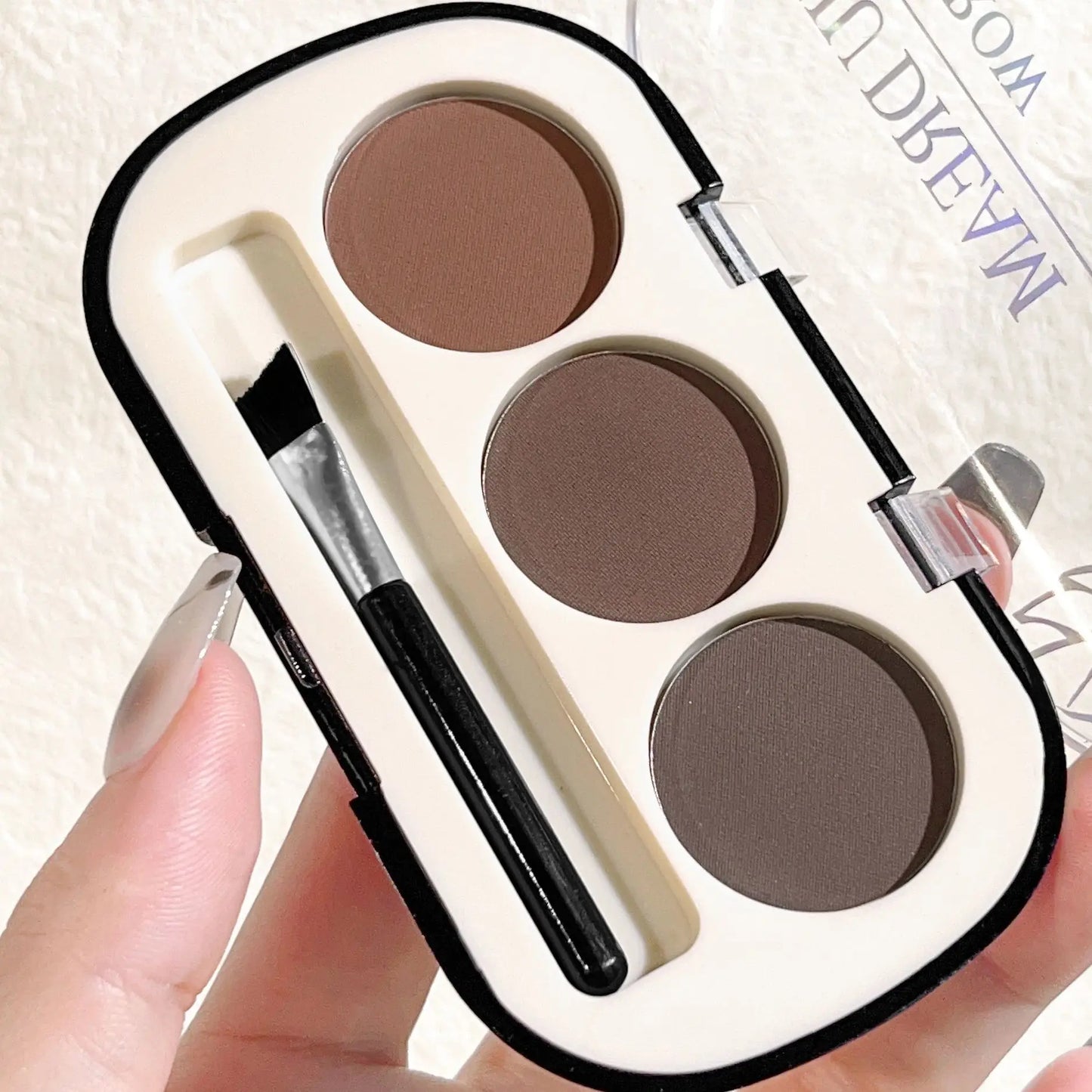 LuxuryGlow 3-Color Eyebrow Powder Palette with Brush – Long Lasting, Natural Finish