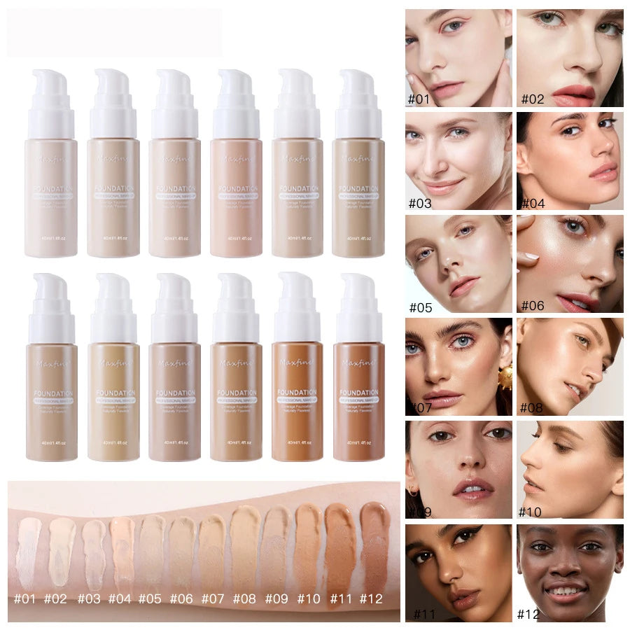 Base de maquillaje líquida MAXFINE: resistente al agua, al sudor y de cobertura total (30 ml)