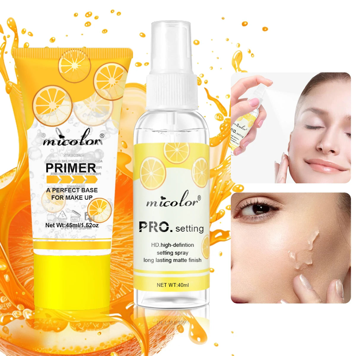 مجموعة برايمر المكياج ورذاذ التثبيت 2 في 1 من LuxuryGlow - لمسة نهائية خالية من العيوب والمسام