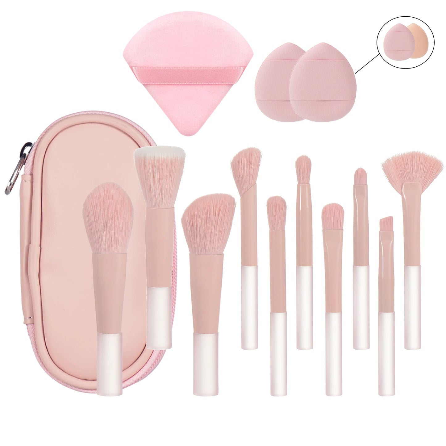 مجموعة فرش مكياج صغيرة من LuxuryGlow، 10 ألوان، مجموعة سفر محمولة مع إسفنجة وأدوات
