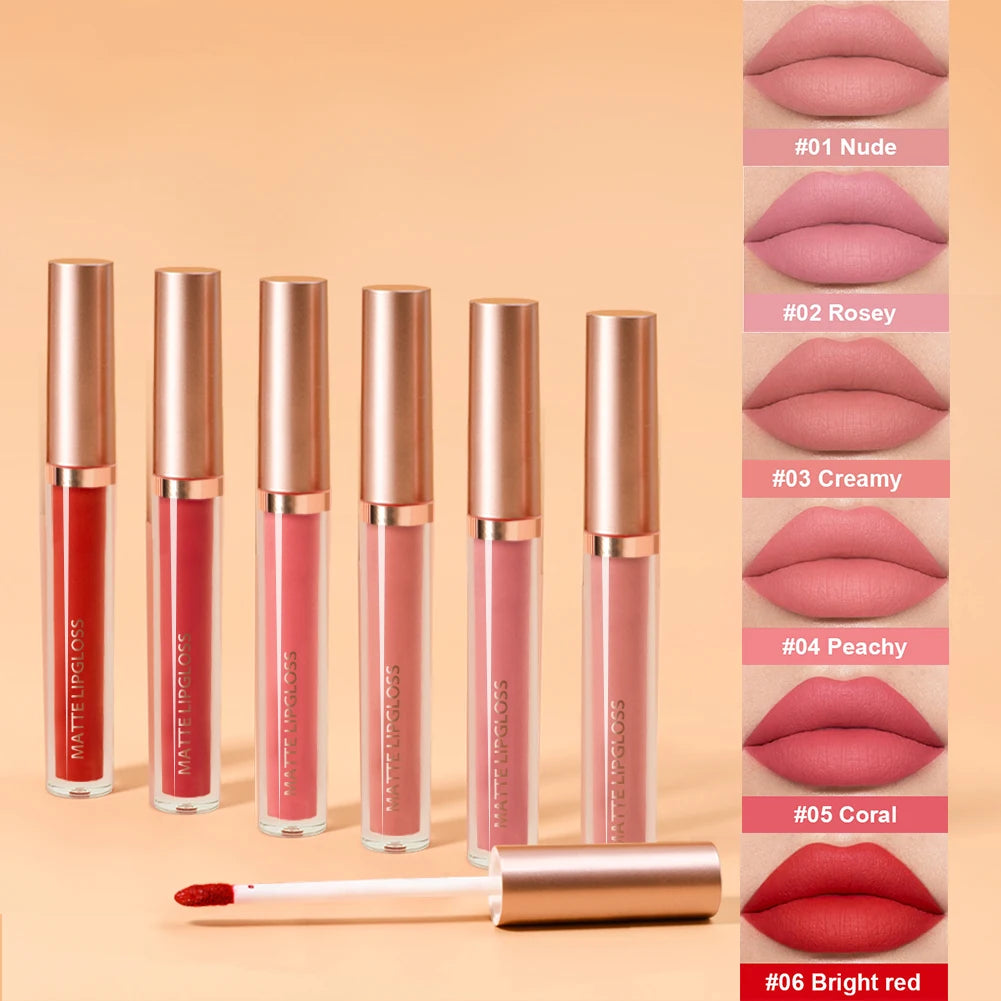 Brillo de labios mate LuxuryGlow AB (dos sets): color labial hidratante, duradero y no pegajoso.