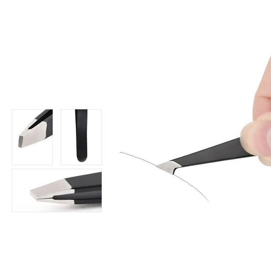 Pinzas de depilación de acero inoxidable LuxuryGlow – Herramienta para cejas con punta inclinada rosa