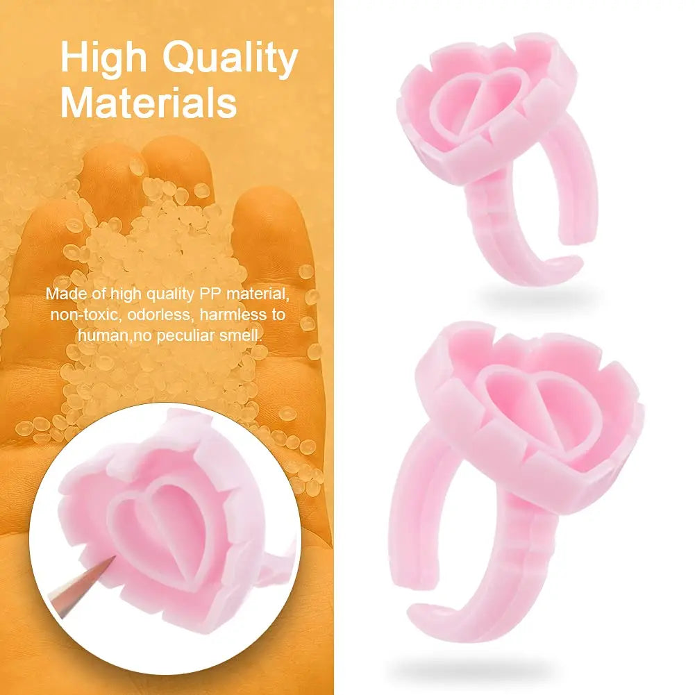 FOEONCO 100PCS Disposable Heart-Shaped Glue Rings – Eyelash & Tattoo Pigment Cups