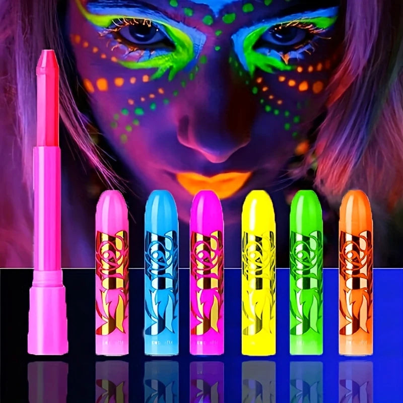 مجموعة أقلام تلوين الوجه المضيئة في الظلام من LuxuryGlow - 6 قطع من أقلام مكياج نيون غير سامة
