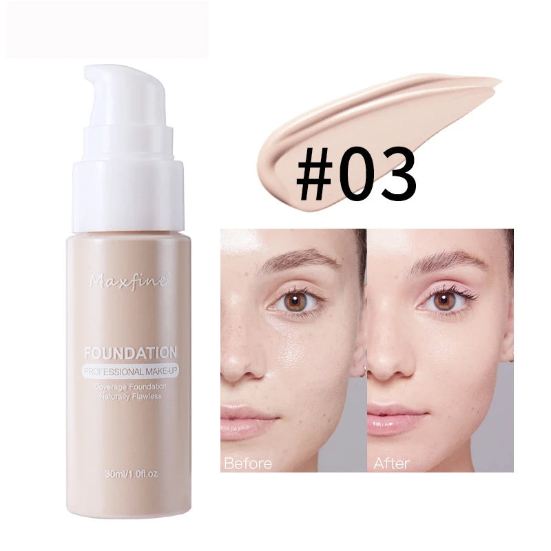 Base de maquillaje líquida MAXFINE: resistente al agua, al sudor y de cobertura total (30 ml)