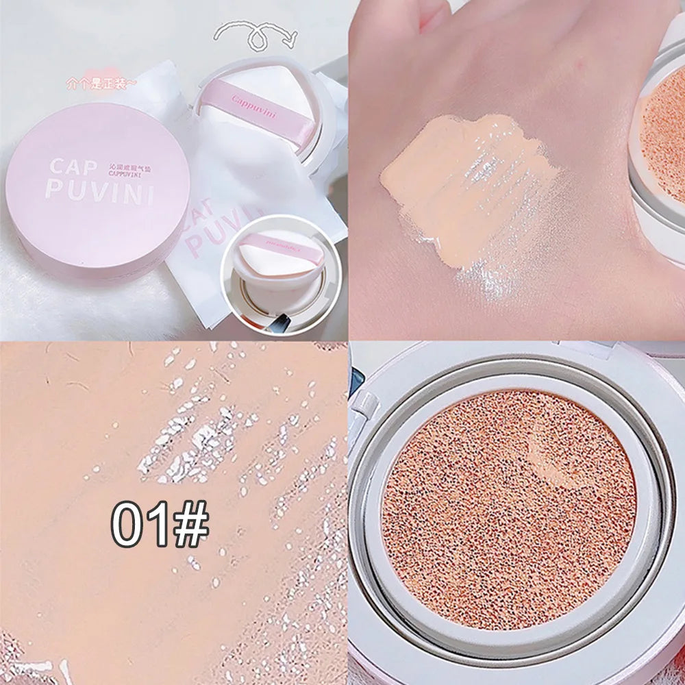 Base de maquillaje líquida Cappuvini Air Cushion: de larga duración, iluminadora e hidratante.