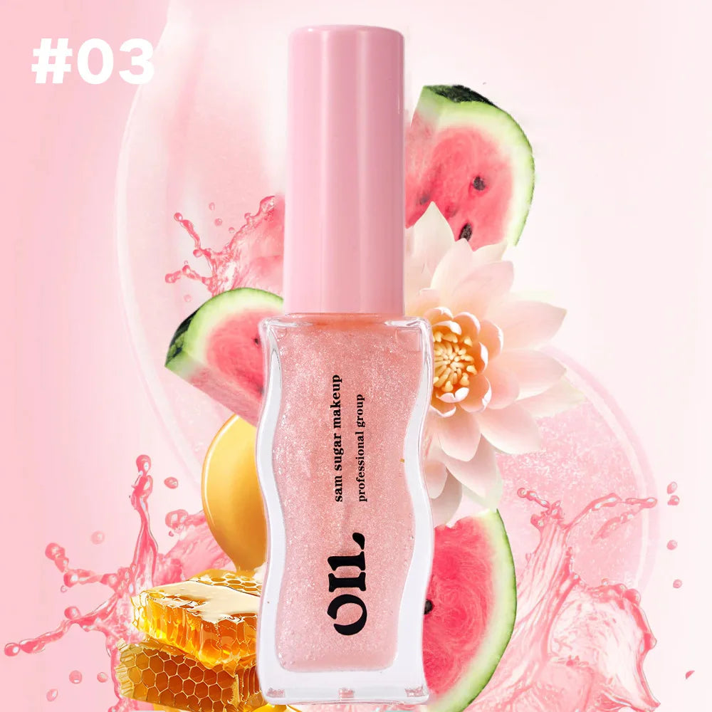 Aceite labial LuxuryGlow Fruit Honey: brillo labial con color, hidratante, voluminizador y resistente al agua.