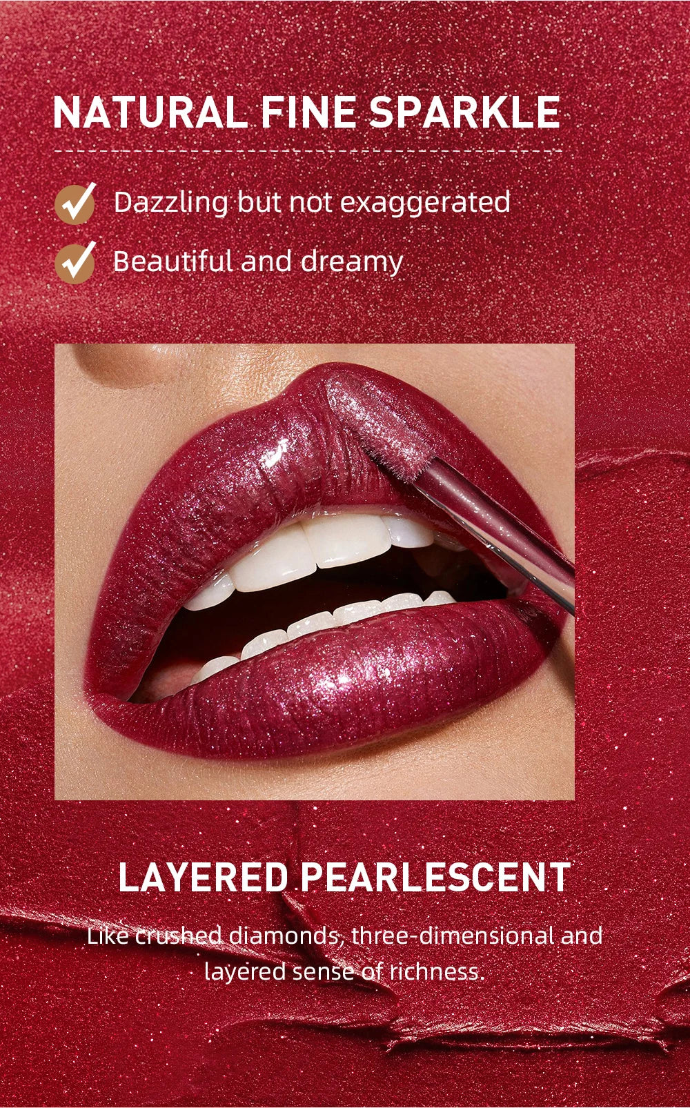 Brillo de labios con brillo de diamante QIBEST: resistente al agua, duradero y brillante.