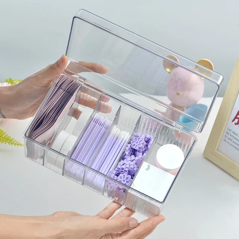 LuxuryGlow Acrylic Eyelash Extension Tool Organizer with Cover – Lash Glue & Tweezer Storage Box
