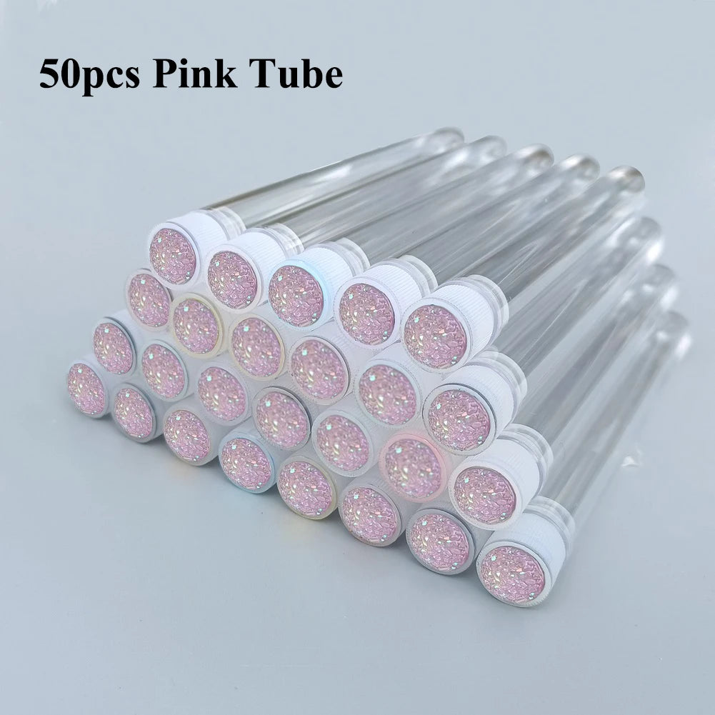 LuxuryGlow 50Pcs Reusable Eyebrow & Eyelash Brush Tubes – Dustproof Sparkling Makeup Brush Holders