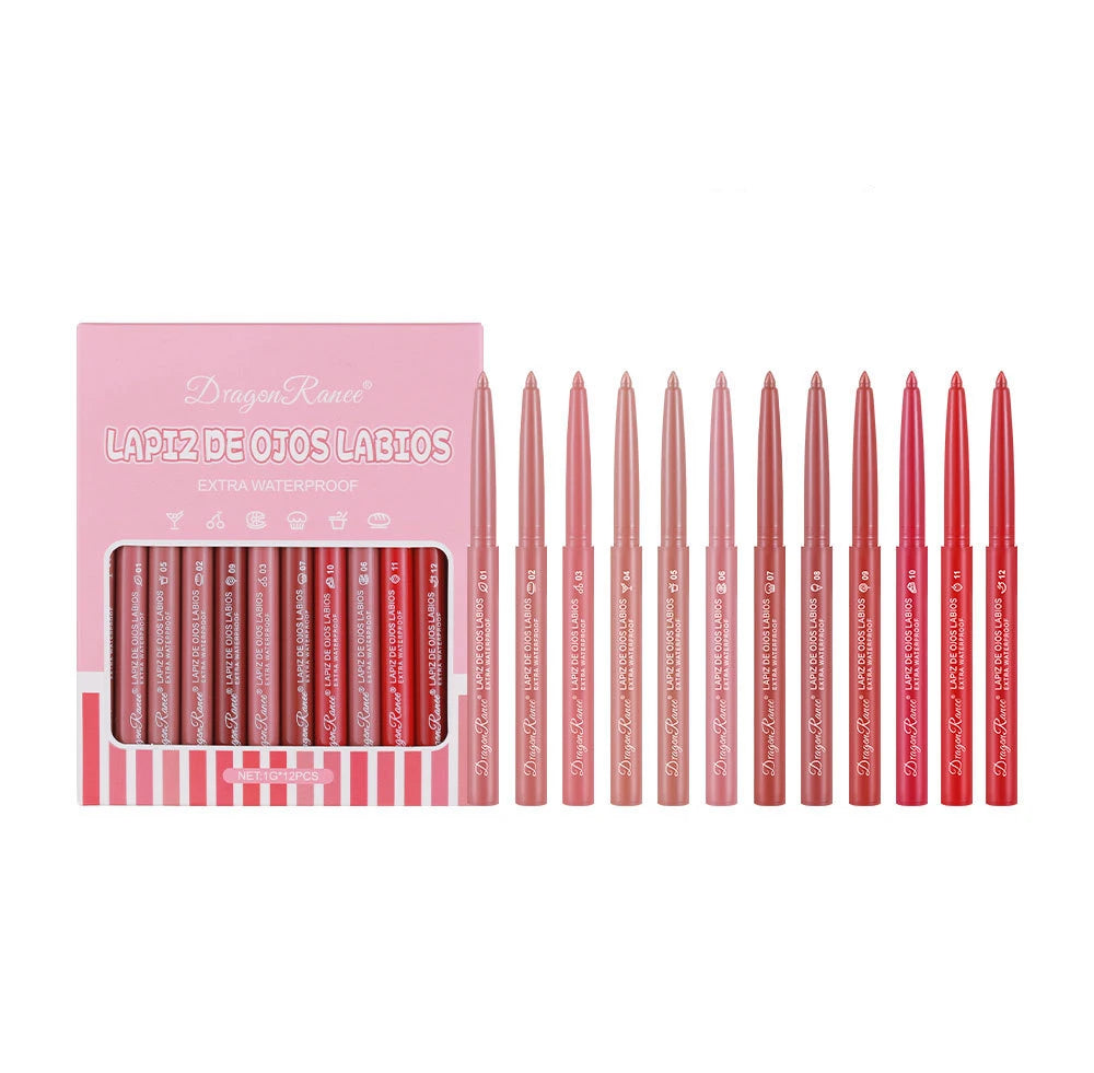 Delineador de labios mate Dragon Ranee de 12 colores: resistente al agua, a las manchas y de larga duración.