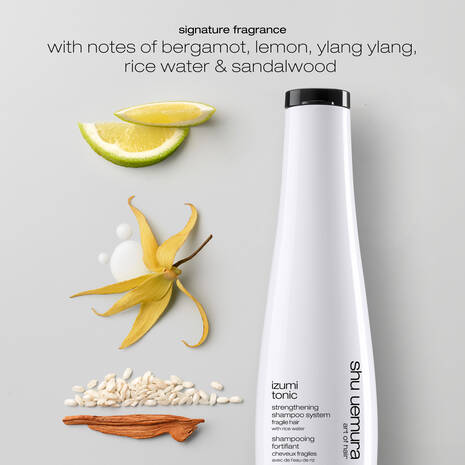 Champú tónico fortalecedor con agua de arroz Shu Uemura Izumi: cabello más grueso, fuerte y brillante (300 ml)
