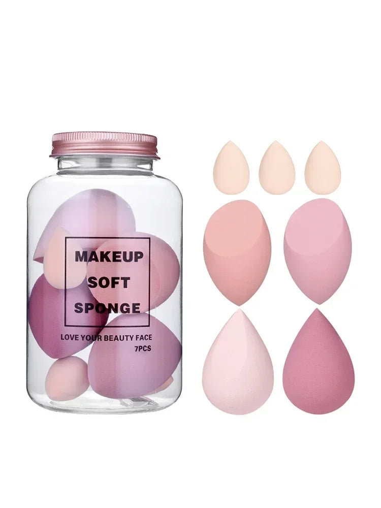 Juego de 7 esponjas de maquillaje con degradado LuxuryGlow con caja de cartón para guardar huevos: suaves y reutilizables.