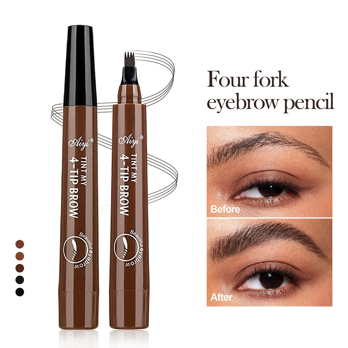 قلم حواجب فاخر من 4 شوك بتقنية Microblading - مقاوم للماء، يدوم طويلًا، بمظهر طبيعي (5 ألوان)