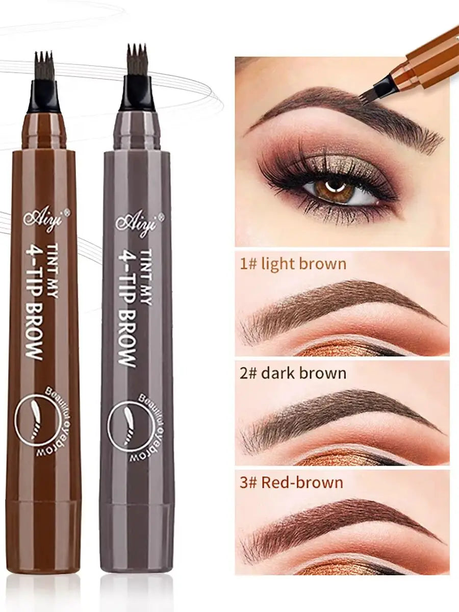 قلم حواجب فاخر من 4 شوك بتقنية Microblading - مقاوم للماء، يدوم طويلًا، بمظهر طبيعي (5 ألوان)