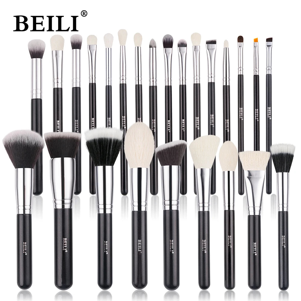BEILI 30pcs Black Makeup Brush Set – Goat Hair & Synthetic Professional Kit C150