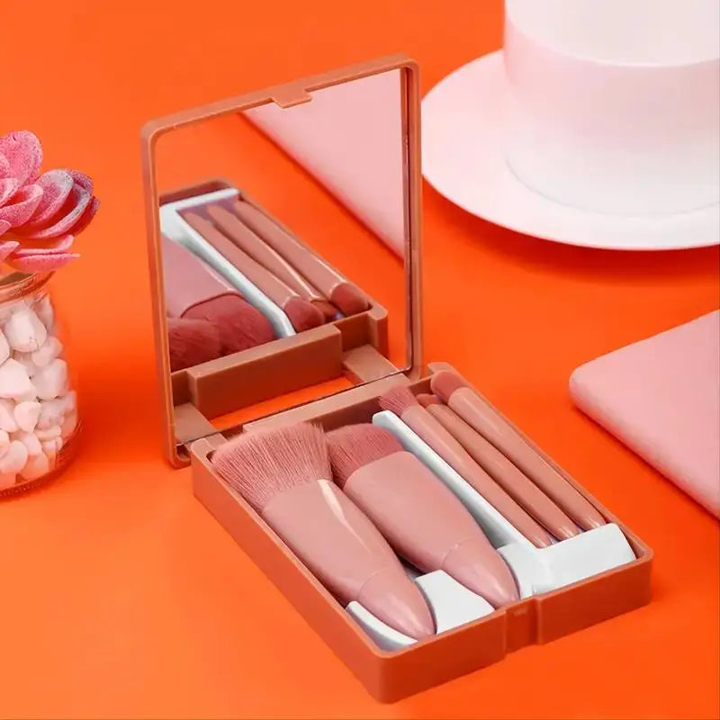 RELI 5-Piece Mini Travel Makeup Brush Set – Compact Cosmetic Brushes with Case & Mirror