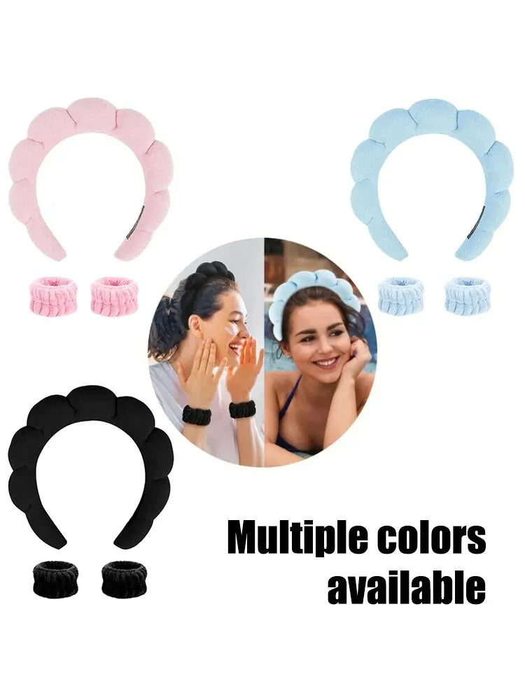 LuxuryGlow Soft Cloud Hair Band Set – 3pcs Fluffy Headbands for Makeup & Skincare