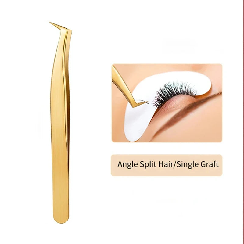 LuxuryGlow Golden Precision Eyelash Extension Tweezers – Stainless Steel 3D Clip Tool