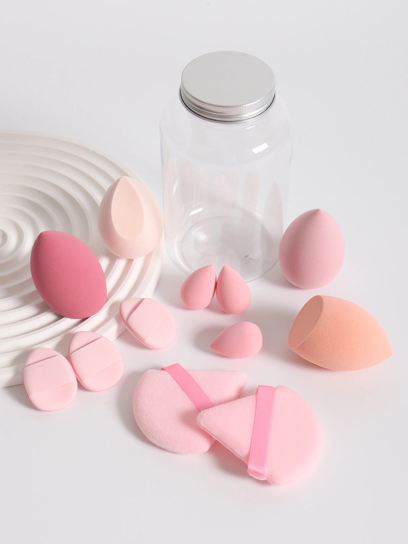 Esponjas de maquillaje de doble uso Luxury Glow, 12 unidades, con frasco de almacenamiento – Sin látex