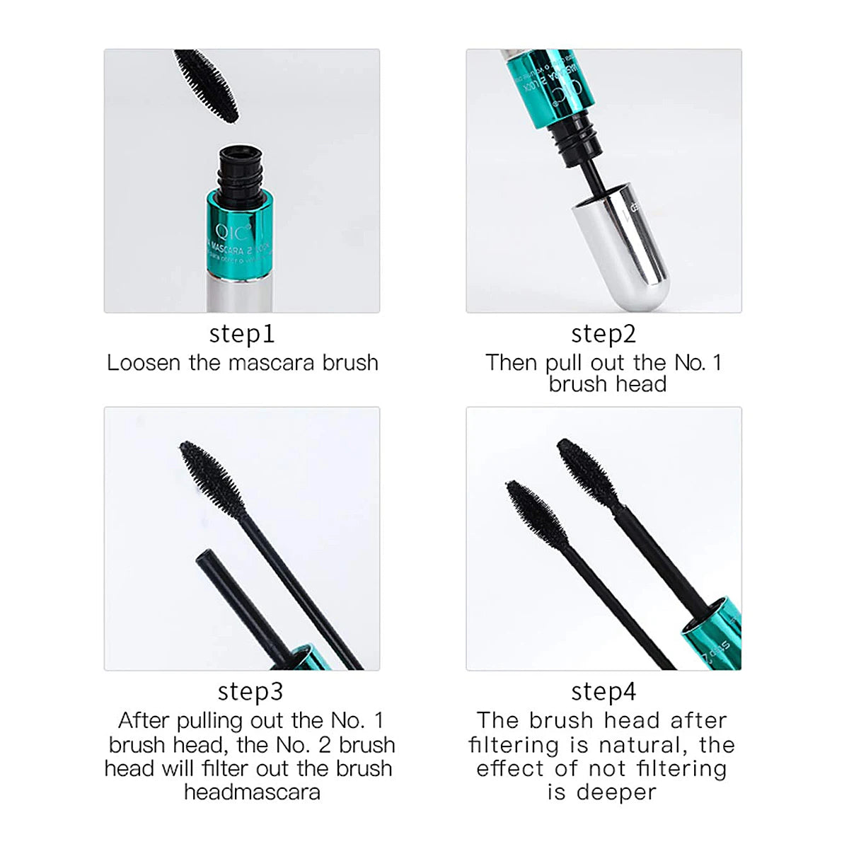 QIC 2-in-1 Waterproof Silk Fiber Mascara for Eyelash Extension – Lengthening & Volumizing