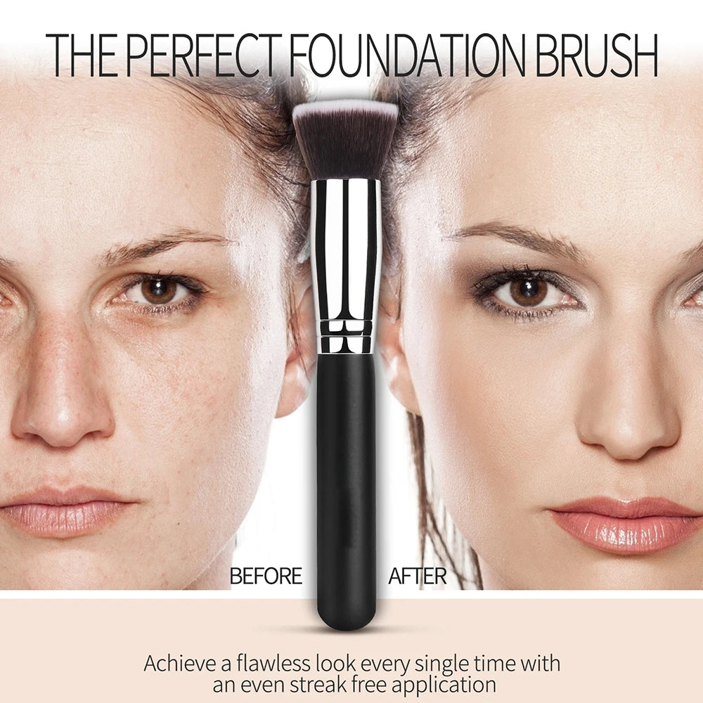 LuxuryGlow Large Flat Head Foundation Makeup Brush – Portable Beauty Tool for Smooth Application