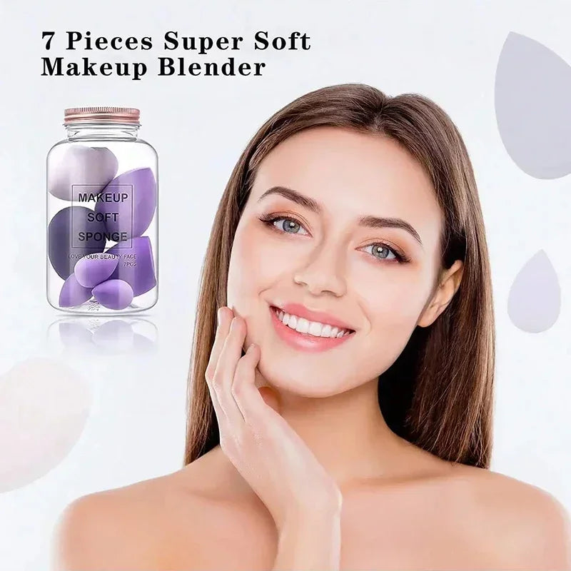 Juego de 7 esponjas de maquillaje con degradado LuxuryGlow con caja de cartón para guardar huevos: suaves y reutilizables.