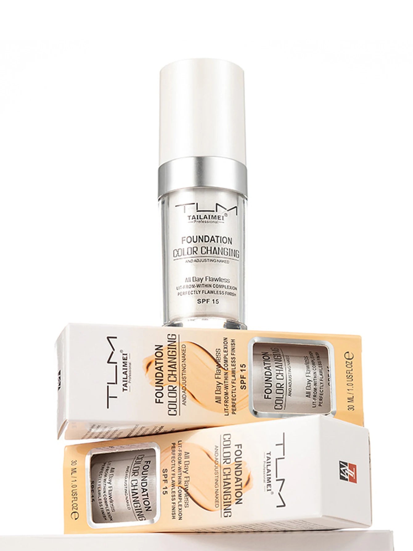 Base de maquillaje líquida LuxuryGlow Warm Change: resistente al agua, con control de grasa y protección FPS