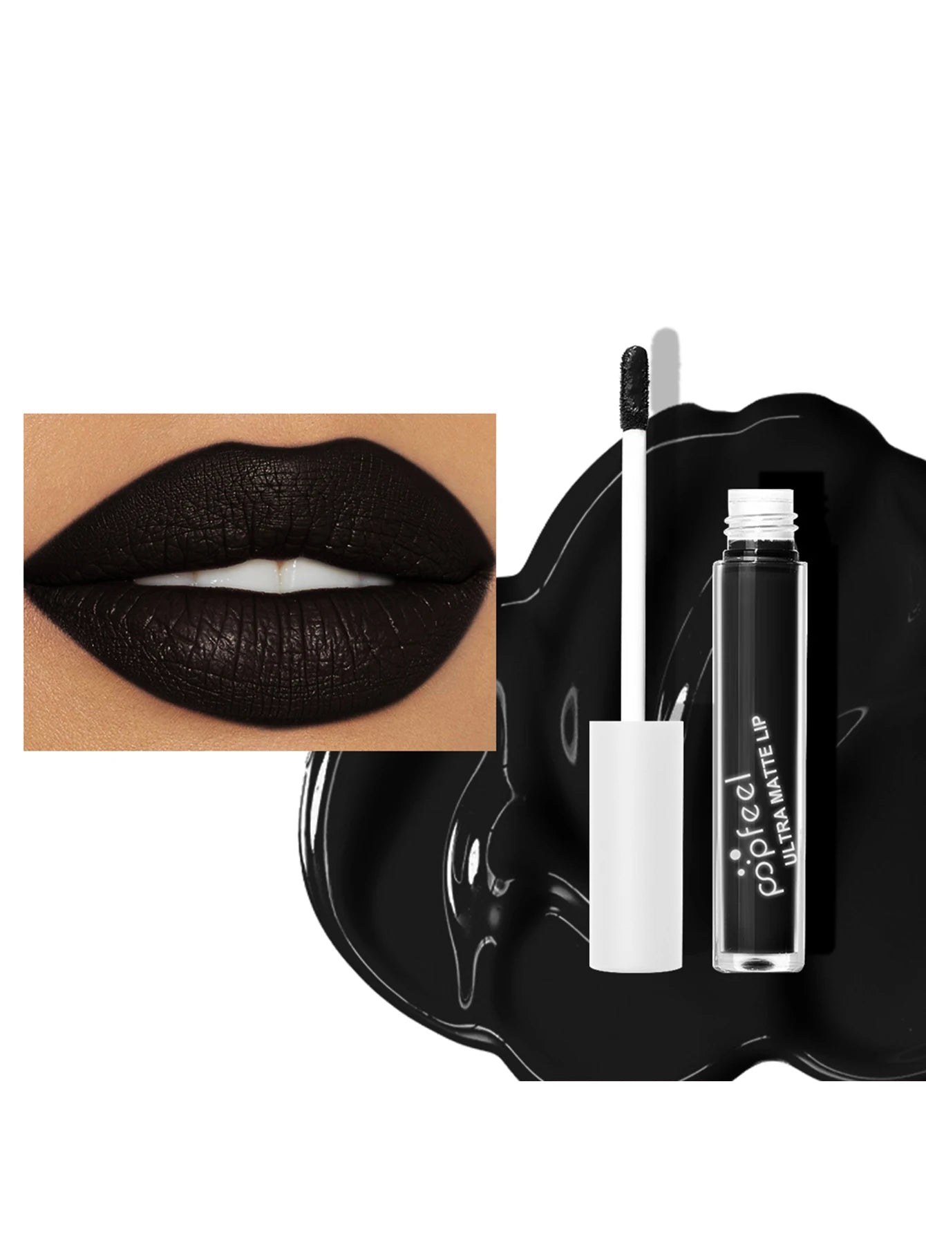POPFEEL Halloween Black Lip Kit – Matte Lipstick & Gloss Long-Lasting