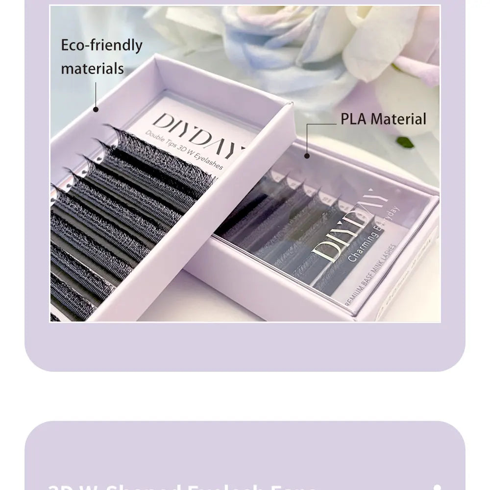 DIYDAY W-Shape Premade Eyelash Extensions – 3D to 8D Volume Fans for Natural Bloom Look C132