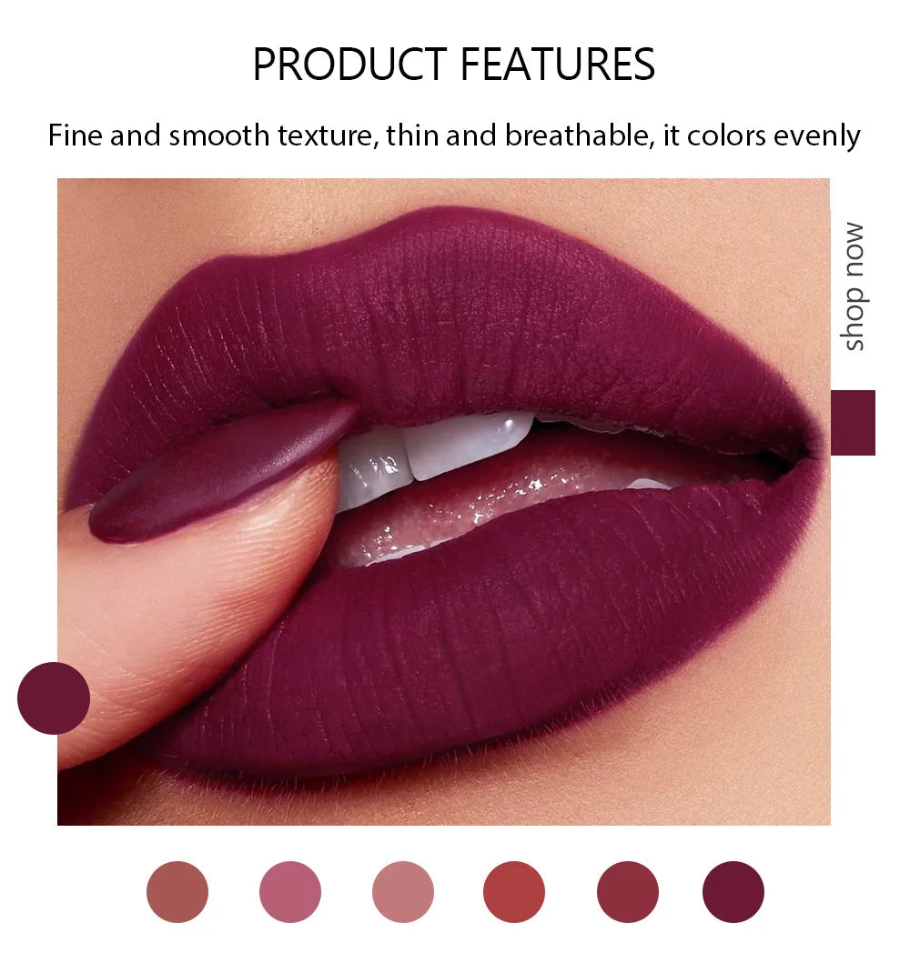 Handaiyan 6-Color Matte Velvet Lipstick Set – Waterproof, Long-Lasting Nude & Red Shades